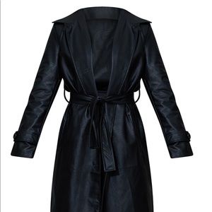 Black Faux Leather Trench Coat